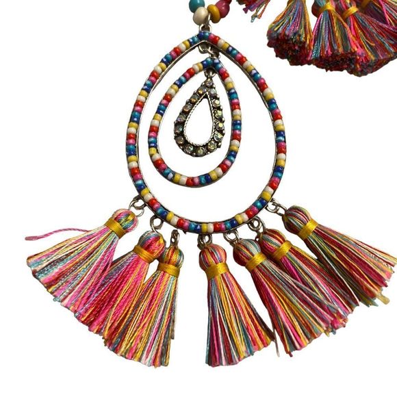 Casting Seed Bead Teardrop Tassel Post Earrings and matching Necklace - Picture 3 of 6